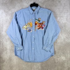 Disney Store Winnie the Pooh Vintage Embroidered Denim Chambray Shirt Medium 90s