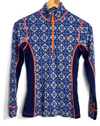 Kari Traa base layer top top 100% merino wool zip up blue size S