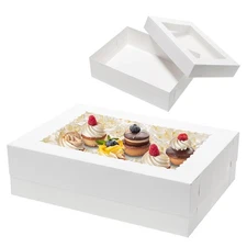 Mcfleet 10pcs 14x10x4 Cake Boxes with Window Rectangle Quarter Sheet Bakery for