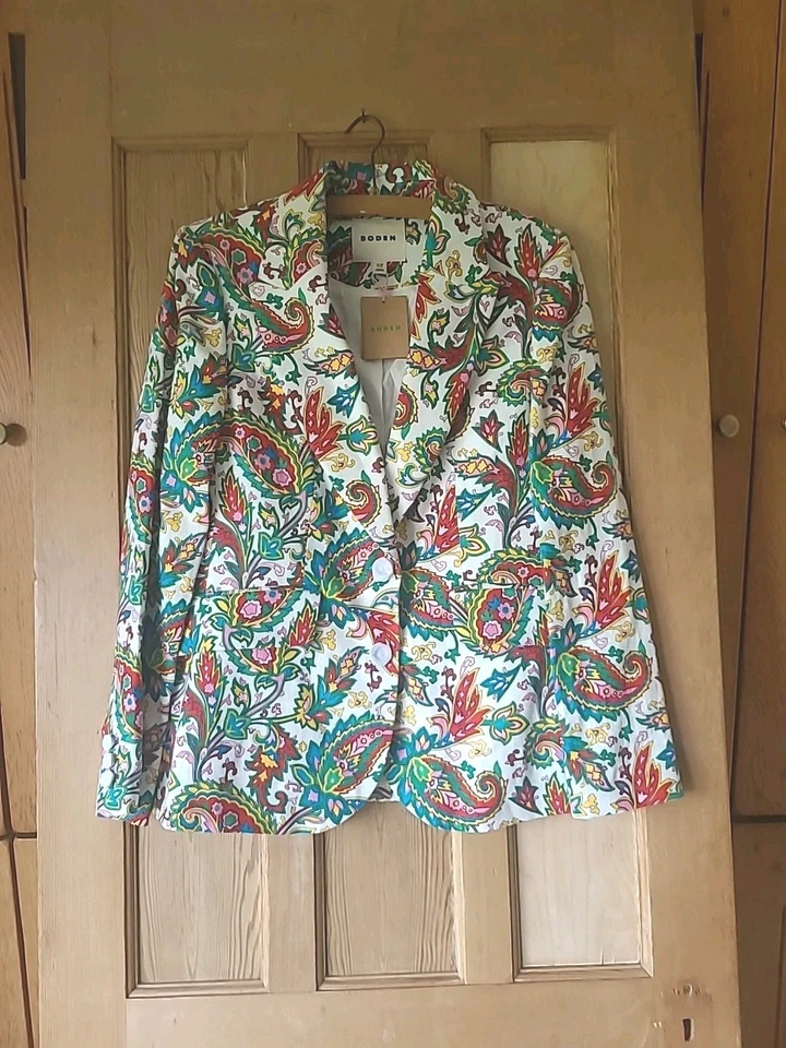 BNWT Boden Marylebone Linen Blazer Jacket Sz UK 12 Ivory Multi Paisley - Image 2 of 4