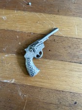 Vintage Metal Toy Miniature Pistol Gun Nickel Plated Key Chain Jewelry Western