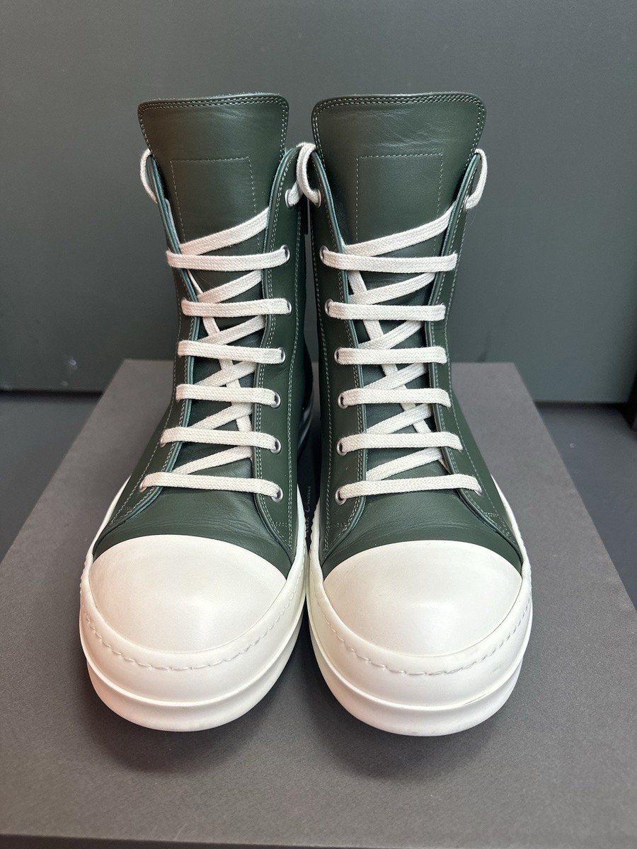 Rick Owens Ramones High Mainline Olive Leather Hightop Size 42 | eBay