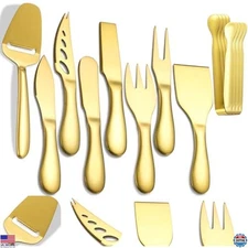 12-Piece Gold Stainless Steel Cheese Tool Set with Knives & Markers for Serving