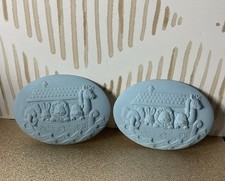 Vintage Noahs Ark Wall Plaques Blue Chalkware Nursery Decor Set of 2