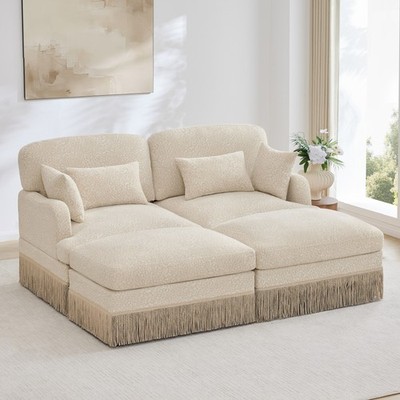 Modern Deep Seat Couch Comfy Chenille Leopard Printing Loveseat Sofa w/Ottoman