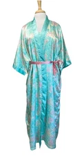 Contessa Di Roma 2 Pc Nightgown Robe Set Sz Large Floral Midi Satin Poly