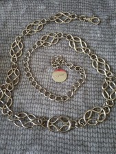 Nine West Silver Tone Geometric Link Chain Belt 42"