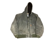 Vintage Carhartt Jacket Men L Moss Green Distressed Hooded Quilt Lined J130 MOS