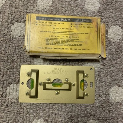 Vintage General Solid Brass 3-Way Plumb and Level Made in USA