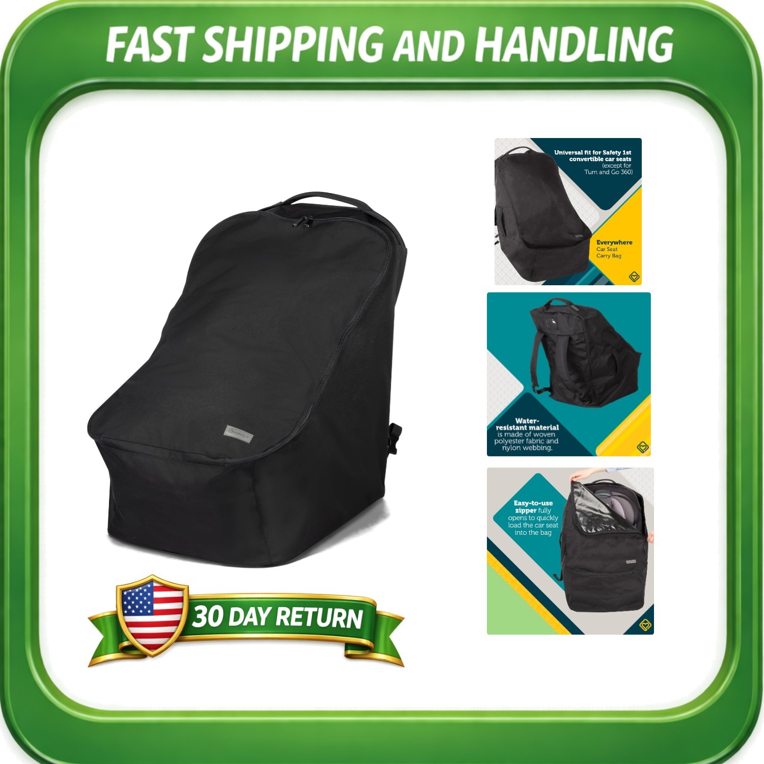 Black Convertible Car Seat Carrier with Padded Backpack Straps for Easy Travel