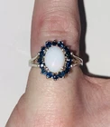 925 Sterling Silver Opal & Sapphire Vintage Ring Size 8