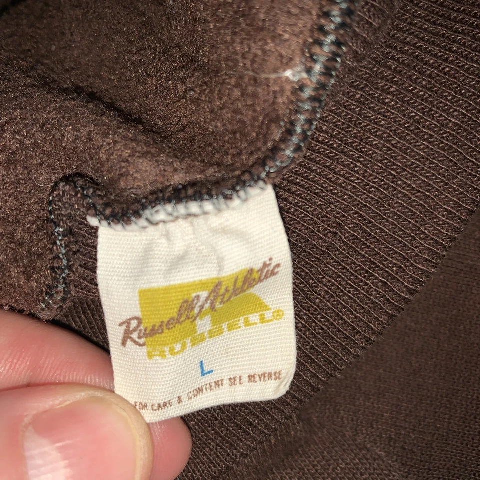 True Vintage 70s Russell Athletic Brown Hoodie Large Canton Soccer Rare Brown - Image 2 of 4