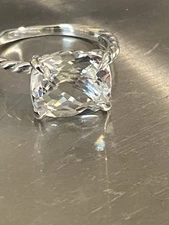David Yurman 12x10mm Cushion  Quartz  925 Sterling SilverStack Ring Size 7