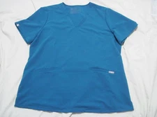 Figs Scrub Top Womens XL Casma Three Pocket Blue Technical Collection V-Neck