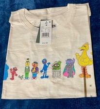 T-shirt donna Sesame Street double face grafica bianca taglia M Ch-20in L-24in nuova con etichetta