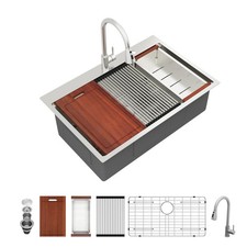 33 Inch Drop-In Kitchen Sink with Faucet 33x22 Inch