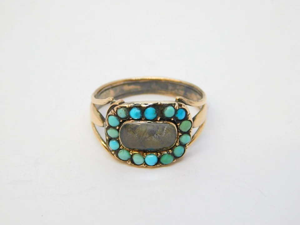 Georgian 9ct Rose Gold, Turquoise Mourning Ring 'Dearest Brian, 1812' Antique - Image 4 of 4