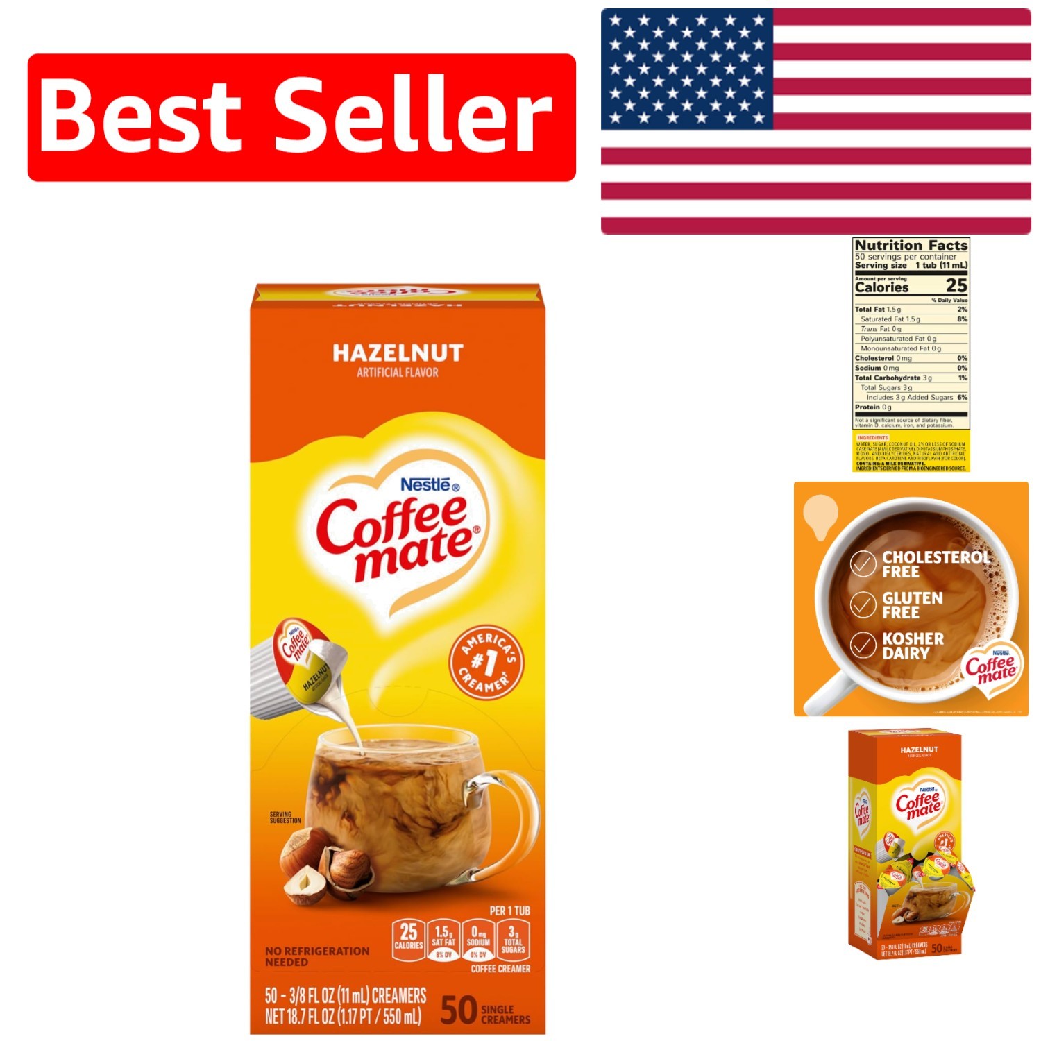 Nestle Hazelnut Liquid Coffee Creamer Singles &ndash; 50 Count, 