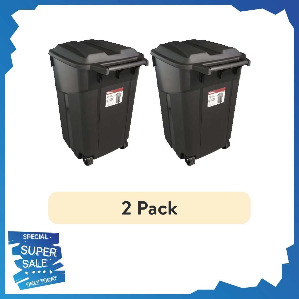 (2 pack) Hyper Tough 45 Gallon Wheeled Heavy Duty Plastic Garbage Can, Attached