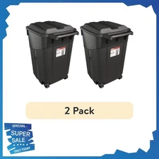(2 pack) Hyper Tough 45 Gallon Wheeled Heavy Duty Plastic Garbage Can, Attached