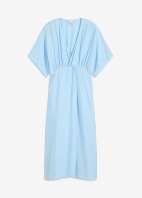 Neu Tunika-Kleid aus Crinkle Gr. 36 Hellblau Freizeitkleid Midi-Dress Basickleid