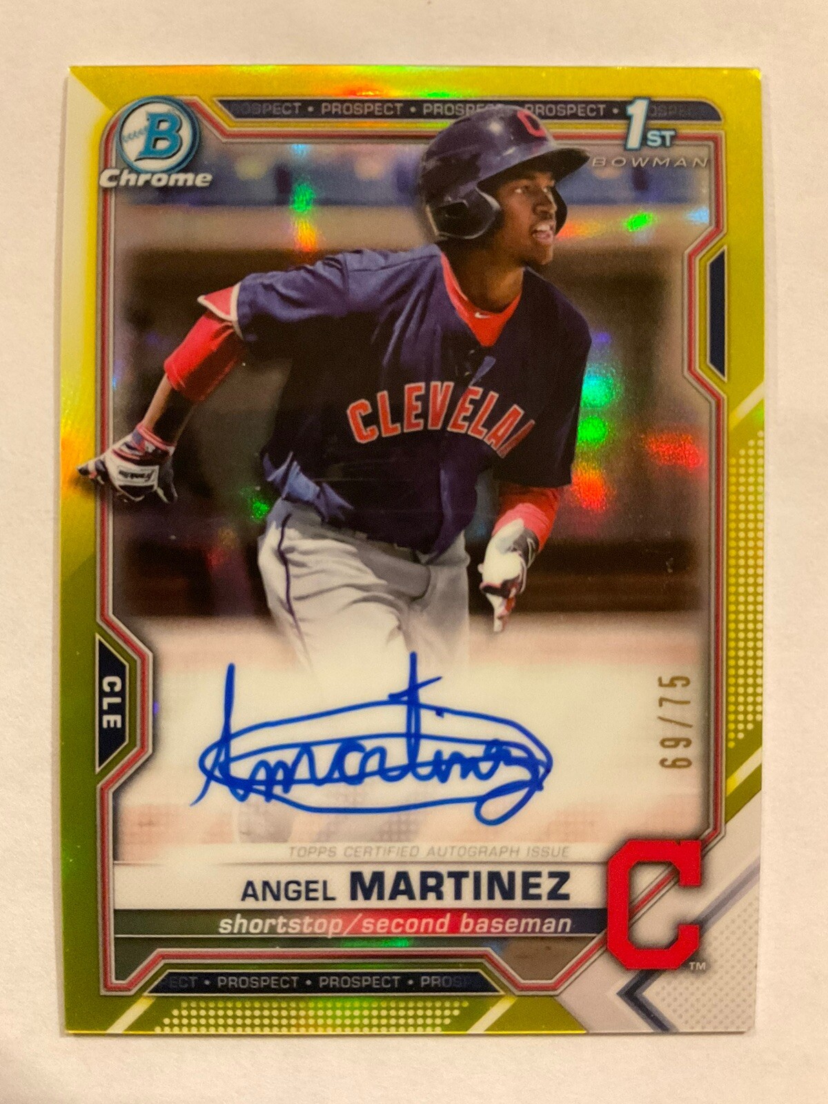 2021 Bowman Chrome Yellow Refractor Auto ANGEL MARTINEZ GUARDIANS #CPA-AMA /75
