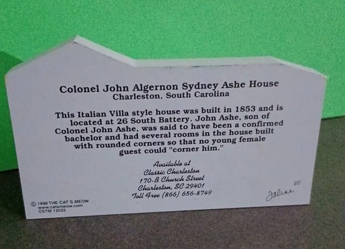 THE CATS MEOW-1998- Colonel John Algerono Sydney Ashe House-South Carolina - Picture 5 of 12