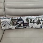 Vtg Christmas Santa Clause Reindeer Tree Gifts Scene Needlepoint PILLOW 30" Long