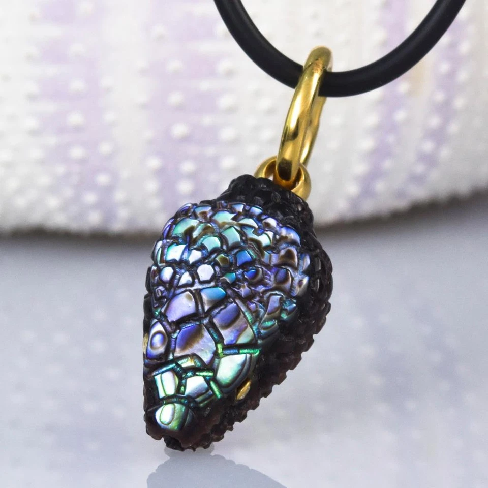 Gold Vermeil Sterling Silver & Multicolor Shell Snake Pendant Diamond Eyes 4.53g - Image 4 of 4