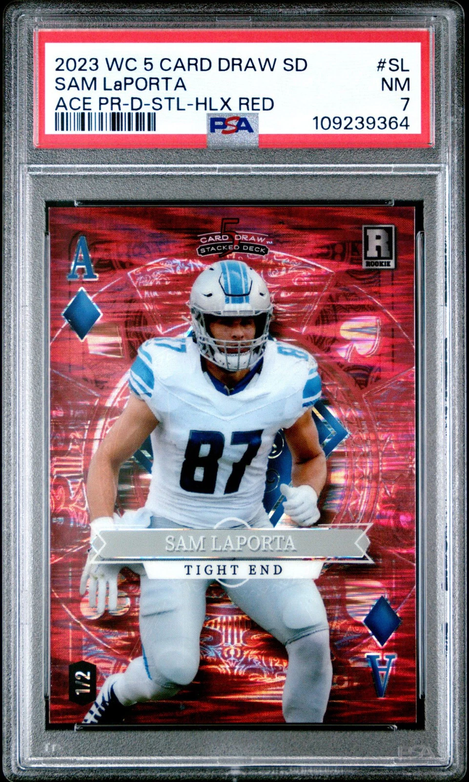 Sam LaPorta Wild Card 5 Card Draw Stacked Deck Ace Promo #SL Diamond-Lazers Foil-Purple