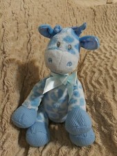 First and Main Blue  White Thermal Giraffe Rattle Plush Baby Toy Jingles Blue