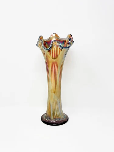 Fenton Carnival Glass Swung Vase 10"  Amethyst Diamond And Rib Pattern Vintage