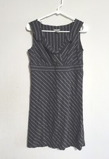 Ann Taylor Dress Medium petite Black White Pinstripe PM Sleeveless Ruffle