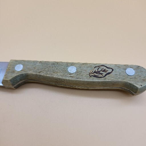 Bread Knife 8" Blade Wood Handle 3 Rivets Stainless Steel Wood Handle Leaf Logo