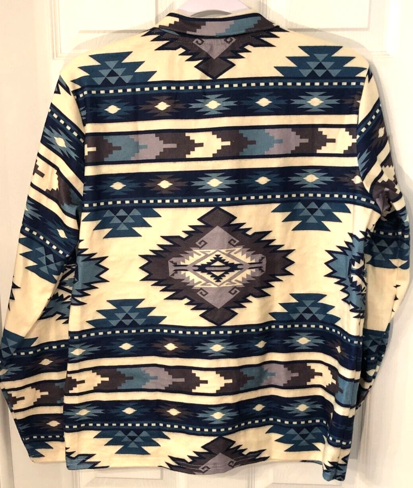 Pullover Azteca Talla L Snap Henley Manga Larga Terciopelo Popover Top Ligero Foto 4 de 4