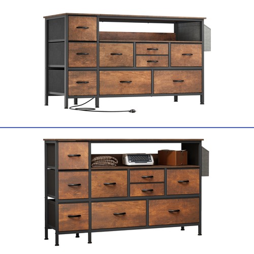 Chest 9 Drawers Brown Dresser Bedroom Storage Organizer Closet USB Ports Cabinet - Picture 11 of 11