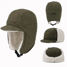 Army Military Hunting Hat Mens Winter Aviator Hat Fleece Lined Pilot Cap