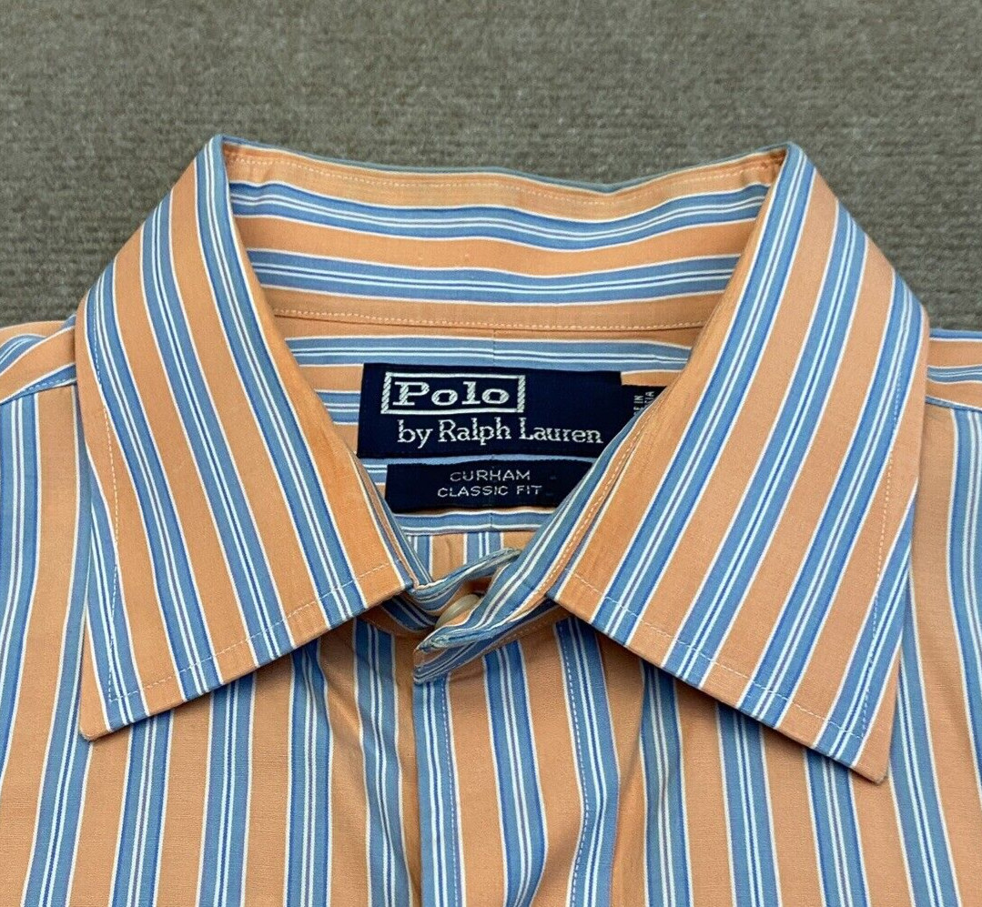 Polo Ralph Lauren Curham Shirt Mens Large 16.5 Classic Fit Orange Blue Striped