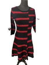 DANNY & NICOLE black/red striped FIT & FLARE SWEATER dress Medium sz Holiday