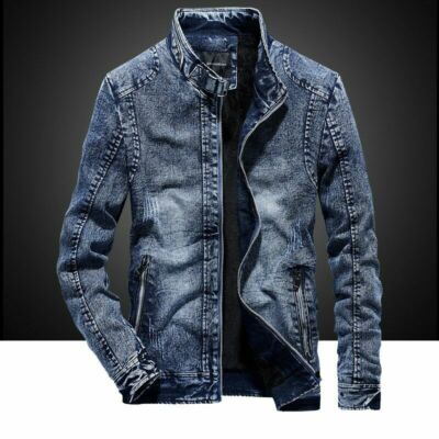 Stand Collar Cotton Slim Mens Casual Denim Jacket Party Wear Stand Collar Cotton Slim Mens Casual Denim Jacket Party Wear