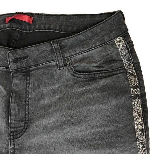 Women's Jennifer Lopez Jeans Skinny Ankle Fringe Snakeskin Sides Black Size 16 - Picture 10 of 16