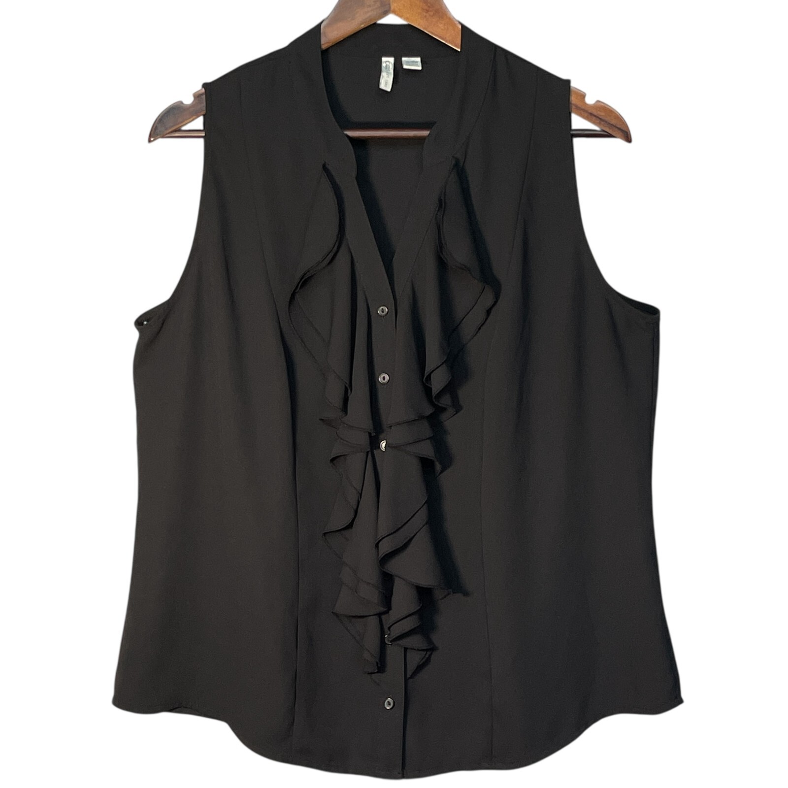 Cato Sleeveless Blouse Top Women Size 14/16W Black Ruffle Front Career Work