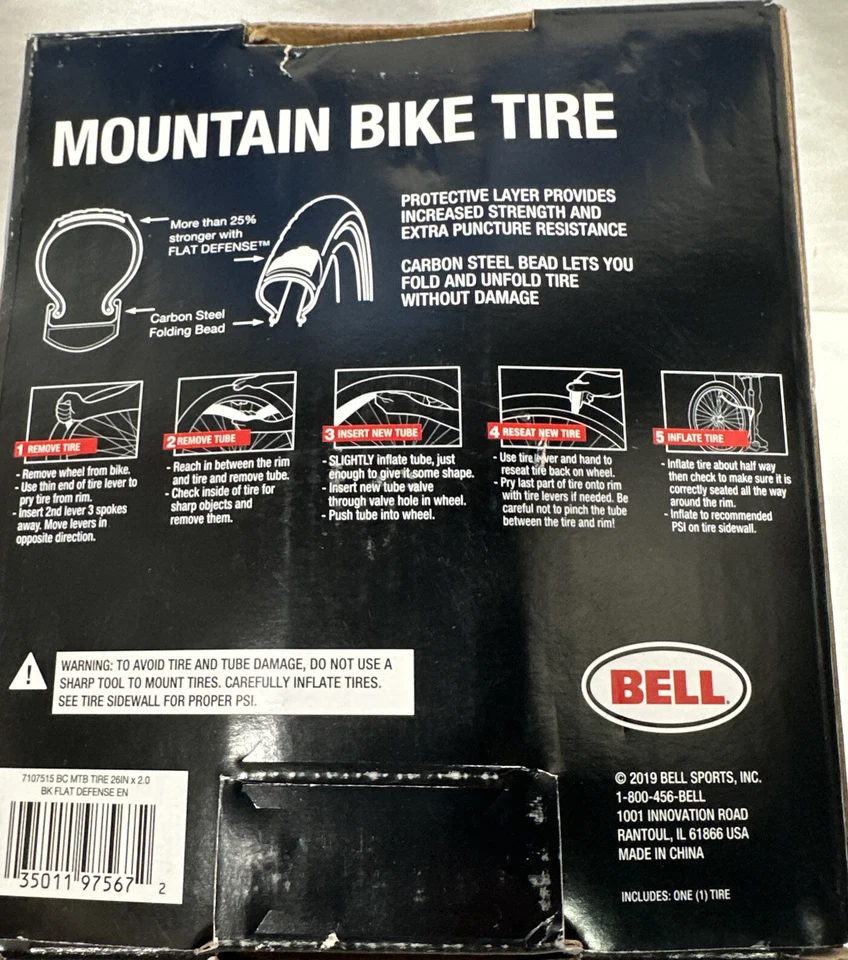 Bell Mountain Bike Tires 26"x2.0", FLAT DEFENSE Anti-Puncture Protection - Image 4 of 4