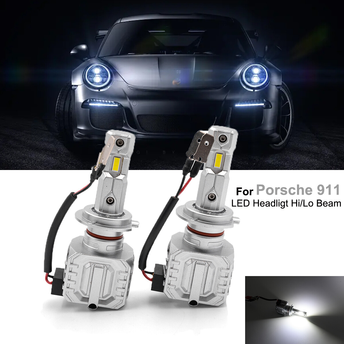 2x LED White Headlight H7 Hi/Lo Beam Light For 97-04 Porsche 911