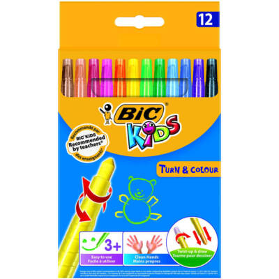 Bic Kids Turn and Color Twistable Wax Crayons Pack of 12 Assorted Ages 3+