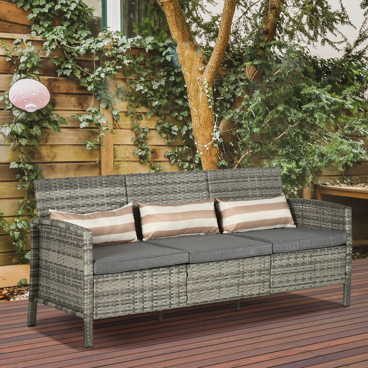 3 seater 2024 rattan sofa grey