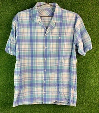 Criquet Shirt Mens Large Blue Plaid Button Up Shirt Stretch