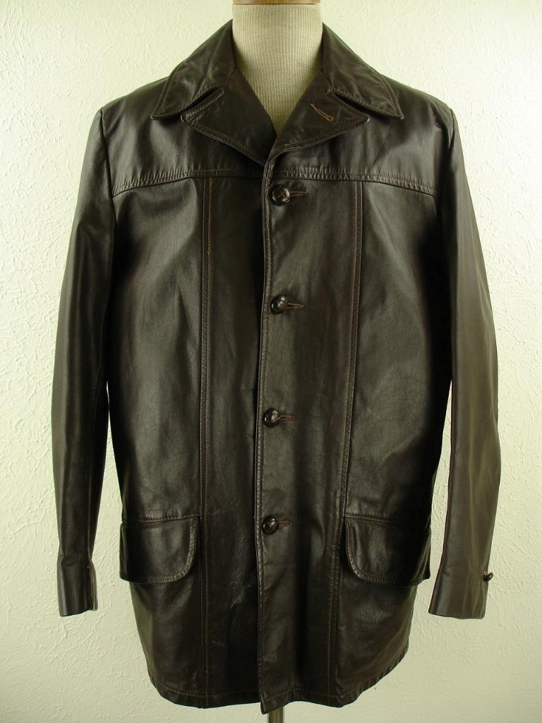 Men's M L 42L Vtg 1970's R. Sherman Brown Leather Jacket Car Coat