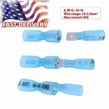 100/200pcs Blue Heat Shrink Wire Crimp Connector Female Male Spade Terminals Kit