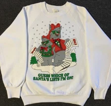 Vtg 90s Christmas Cats Faded Naughty List Sweatshirt S Animal Cartoon Art Grunge
